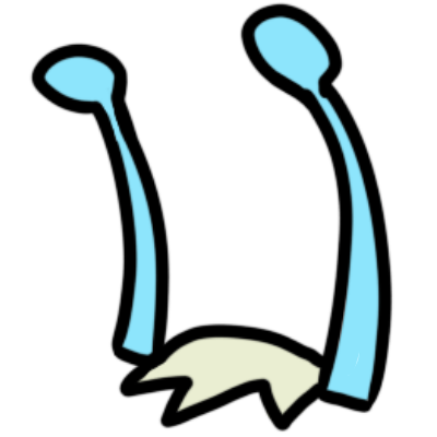 Two light blue antennae, with blond hair between them.